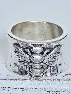Boho Bee Accent Wide Band Ring - Two-Tone Bee Detail